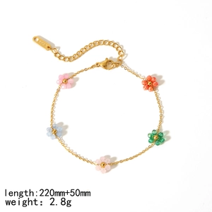 18K gold plated stainless steel flower bracelet with colorful beads and 220mm length