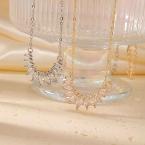Marquise Cut Zircon Pendant Necklace Copper Fan Shaped Water Drop Clavicle Chain Elegant Minimalist Jewelry For Women