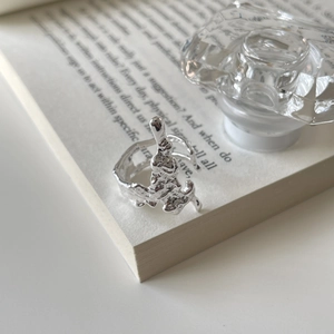 French style 925 sterling silver irregular liquid metal open ring on book