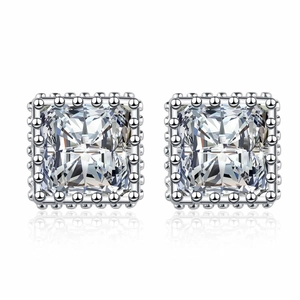 Square Zirconia Stud Earrings For Women Copper Electroplated Geometric Micro Bead Border Elegant Fashion Jewelry Ear Accessories
