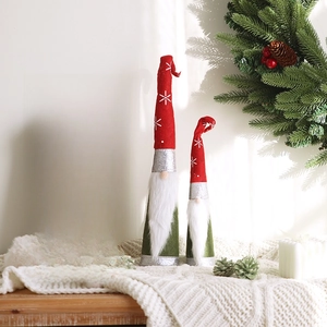 Christmas gnome set with red and green sequined plush dolls and wooden holiday sign