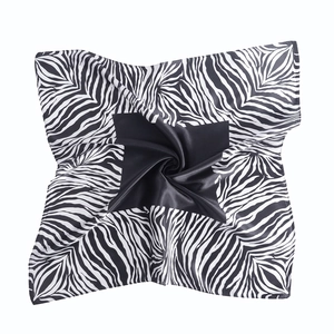 Classic black and white zebra striped square silk scarf with elegant satin finish