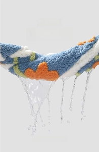 Close-up of thick microfiber bath mat showing superior water absorption performance