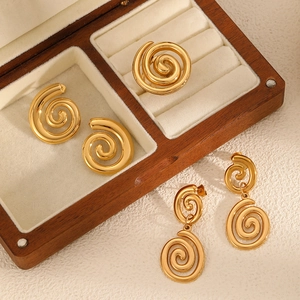 18k gold plated spiral geometric earrings and matching ring set for women