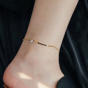 18K Gold Plated Bead Chain Anklet For Women Zirconia Smile Curved Bar Minimalist Summer Beach Jewelry Accessory