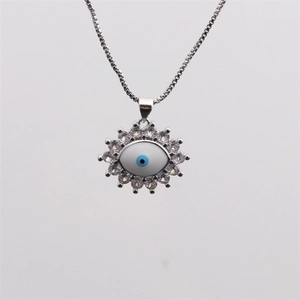 Evil Eye pendant necklace with blue zircon and box chain in silver finish