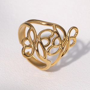 Anello in acciaio inossidabile placcato oro 18k con motivo a trama cava e design aperto
