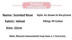 Specifications of 22cm scented rose plush toy made with jade fox velvet and PP cotton