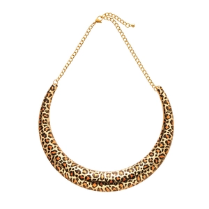 Exaggerated leopard print U-shaped choker necklace with golden chain for women