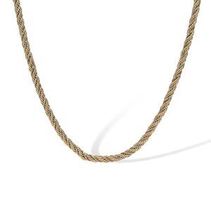 Collier en acier titane plaqué or 18K avec chaîne torsadée bicolore pour femme