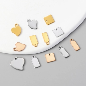 Polished stainless steel geometric jewelry charms in heart, square and rectangle shapes
