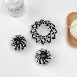 Lot de pinces à cheveux nid d'oiseau avec strass et perles pour chignon élégant en noir