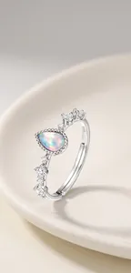 Detailed close-up of S925 sterling silver stamp on the opal adjustable ring band