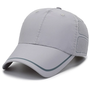 Light grey quick-dry baseball cap with laser-perforated side mesh for outdoor sports