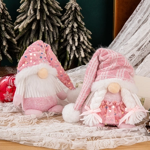 Pink Christmas Gnome Ornaments With Sequin And Knitted Fabric Artificial Fur Desktop Decor For Home Holiday Party