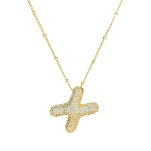 Collier avec pendentif croix plaqué or 18 carats et oxydes de zirconium micro-pave