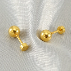 Minimalist Ball Stud Earrings Stainless Steel 18K Gold Plated High Polish Mirror Surface Screw Flat Back Jewelry For Women