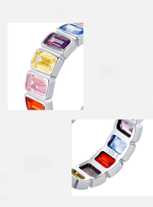Close-up of S925 sterling silver ring featuring hand-set colorful rectangular zircons