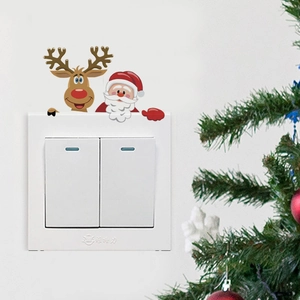 Watercolor Santa and reindeer wall sticker for Christmas switch decoration on white panel