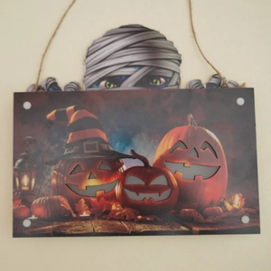 Halloween LED door sign with mummy and pumpkin faces for spooky festive atmosphere