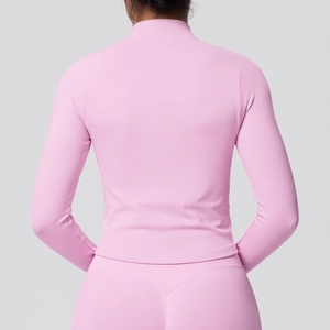 Pink seamless high-stretch sports jacket with stand collar and textured back detail