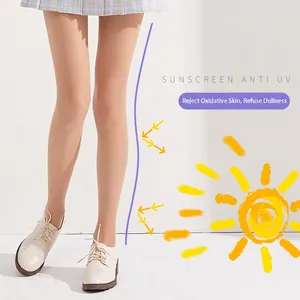 Sheer skin-tone tights with UV protection and slimming effect for summer wear