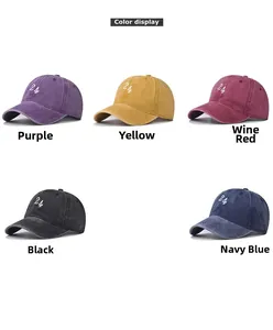 Options de couleurs pour casquettes en coton délavé avec numéro 24 brodé en cinq tons