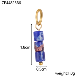 Macro detail of natural blue stone pendant with 1.8cm height and golden metal loop