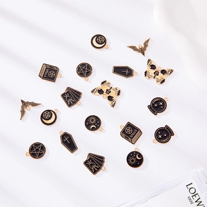 Gothic black enamel butterfly skull charms set in gold finish for DIY jewelry making