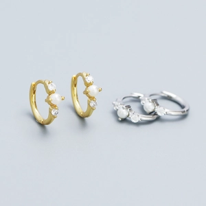925 Sterling Silver Hoop Earrings With Natural Artificial Pearl And Cubic Zirconia Elegant Minimalist Commute Jewelry For Women