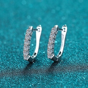 925 Sterling Silver Minimalist Hoop Earrings With Moissanite Row Pave Setting Silver Small Hoop Earrings Jewelry Gift For Women