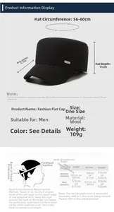 Size chart for men's flat top cap with measurements of 56-60cm circumference and 6.5cm brim