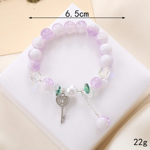 New Chinese style glass bead bracelet in purple and white with heart key charm