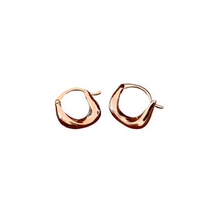 Minimalist 18K gold plated oval pleated rose gold hoop earrings on white background