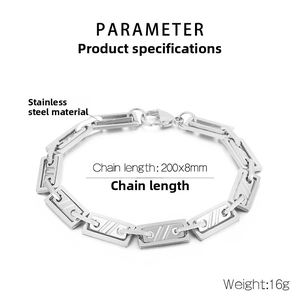 Detailed parameter view of stainless steel rectangular link chain with 200mm length