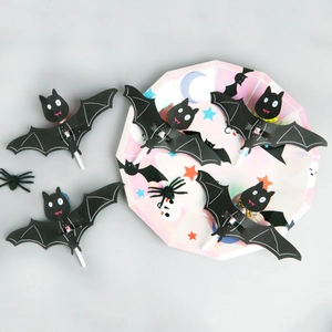 Halloween Bat Lollipop Holder Paper Decorative Cards DIY Candy Packaging For Party Favor Cute Cartoon