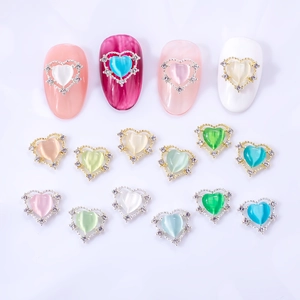 Breloques Nail Art En Forme De Cœur Pierre Œil De Chat Alliage Strass Bijoux Décoration Pour Manucure DIY Étincelant Élégant
