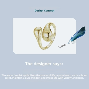 Detailed view of gold S925 sterling silver water-drop open ring on artistic background