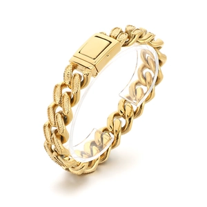 Men's retro gold-tone stainless steel Cuban chain bracelet with textured links