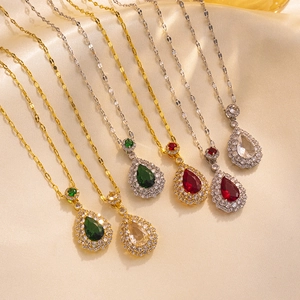 Elegant Waterdrop Pendant Necklace Titanium Steel Cubic Zirconia Non Fading Jewelry For Women High End Niche Sweet Style