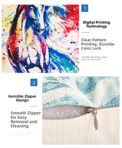 Detail of digital printing with artistic horse pattern and invisible zipper on cushion cover