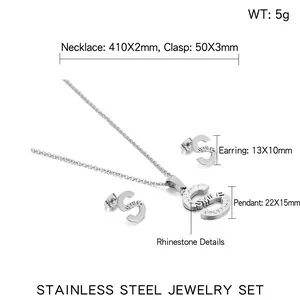 Détails de l'ensemble bijoux lettre S avec strass, collier et boucles d'oreilles