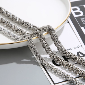 Men Byzantine Chain Necklace 316L Stainless Steel Heavy Metal Punk Hip Hop Interlocking King Chain Jewelry Silver Color