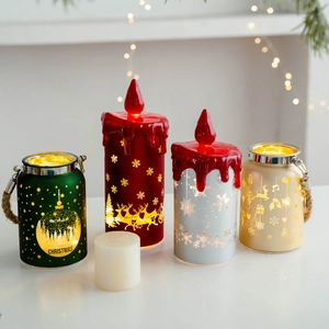 LED Christmas Candle Lantern Glass Plastic Electronic Warm Light Tabletop Holiday Desktop Decoration Novelty Gift