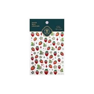 Autocollants ongles 3D fraises et fleurs avec finition dorée modèle M-494