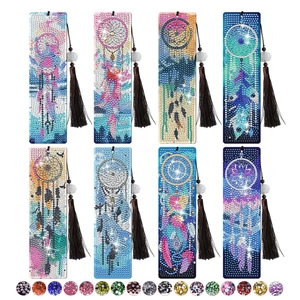 DIY 5D diamond painting bookmarks set with 8 dreamcatcher designs and brown tassels