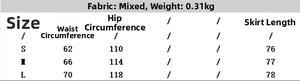 Size guide for women's printed crop top and skirt set showing waist and hip measurements