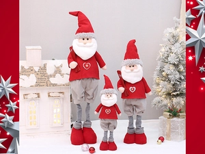 Three-piece set of red and grey knitted Christmas plush reindeer dolls with long legs