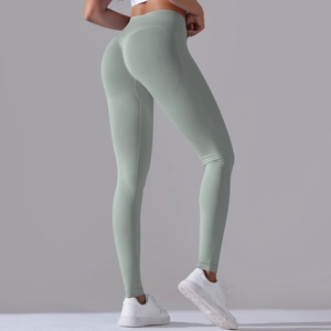 Detailed view of high waisted seamless yoga pants with peach butt lift sculpting design
