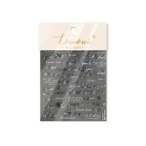 Autocollants laser pour ongles avec lettres cursives élégantes en or et noir chic